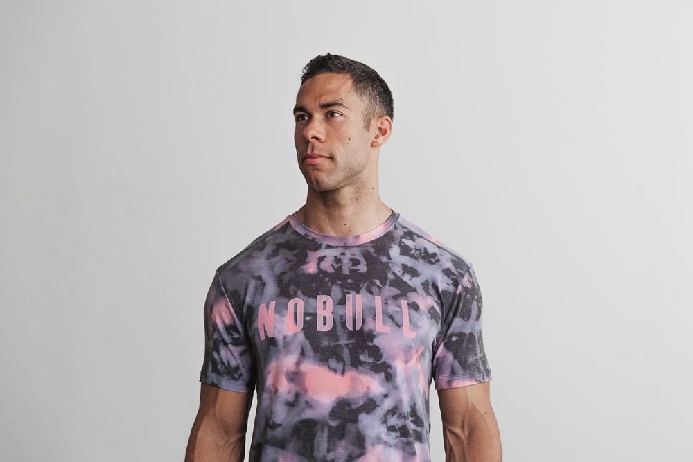 NOBULL Men's Tee - Pink & Black Tie-Dye - Ireland (1254UQPVO)